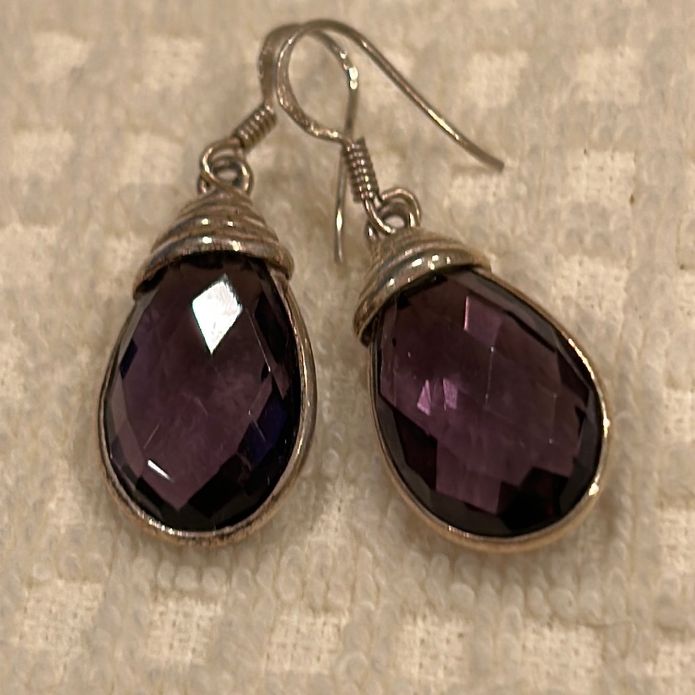 Sterling Silver Purple faceted Glass Earrings